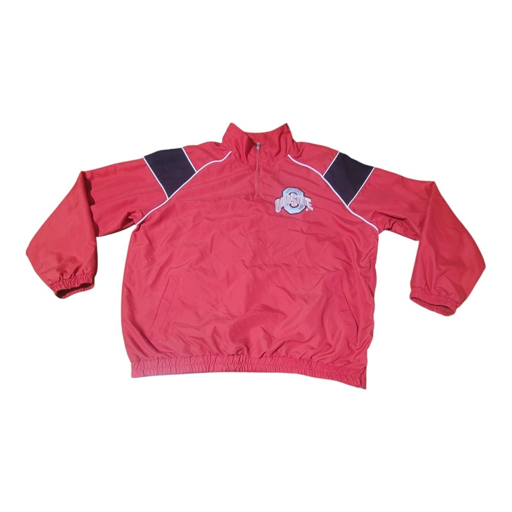 Vintage Ohio State Buckeyes Mens XL Embroidered 1/4 Zip Jacket Windbreaker Red